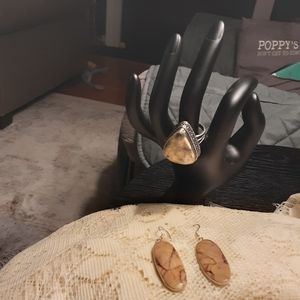 Turkish Jasper Ring and Jasper Dangle Earrings